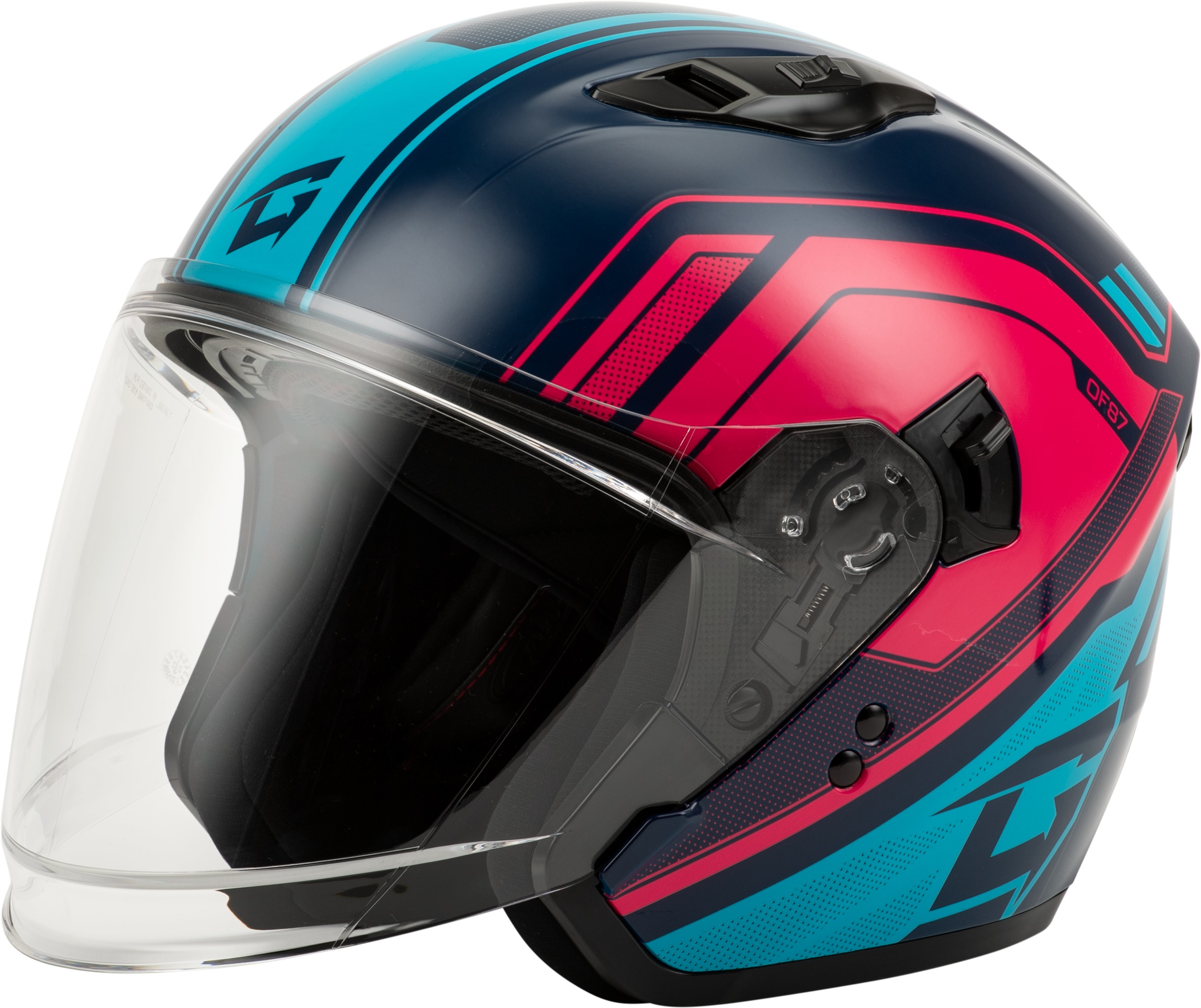 GMAX OF-87 Duke Helmet w/LED Light Blue/Red LG - Open-face helmet with LED light, size Large - Click Image to Close