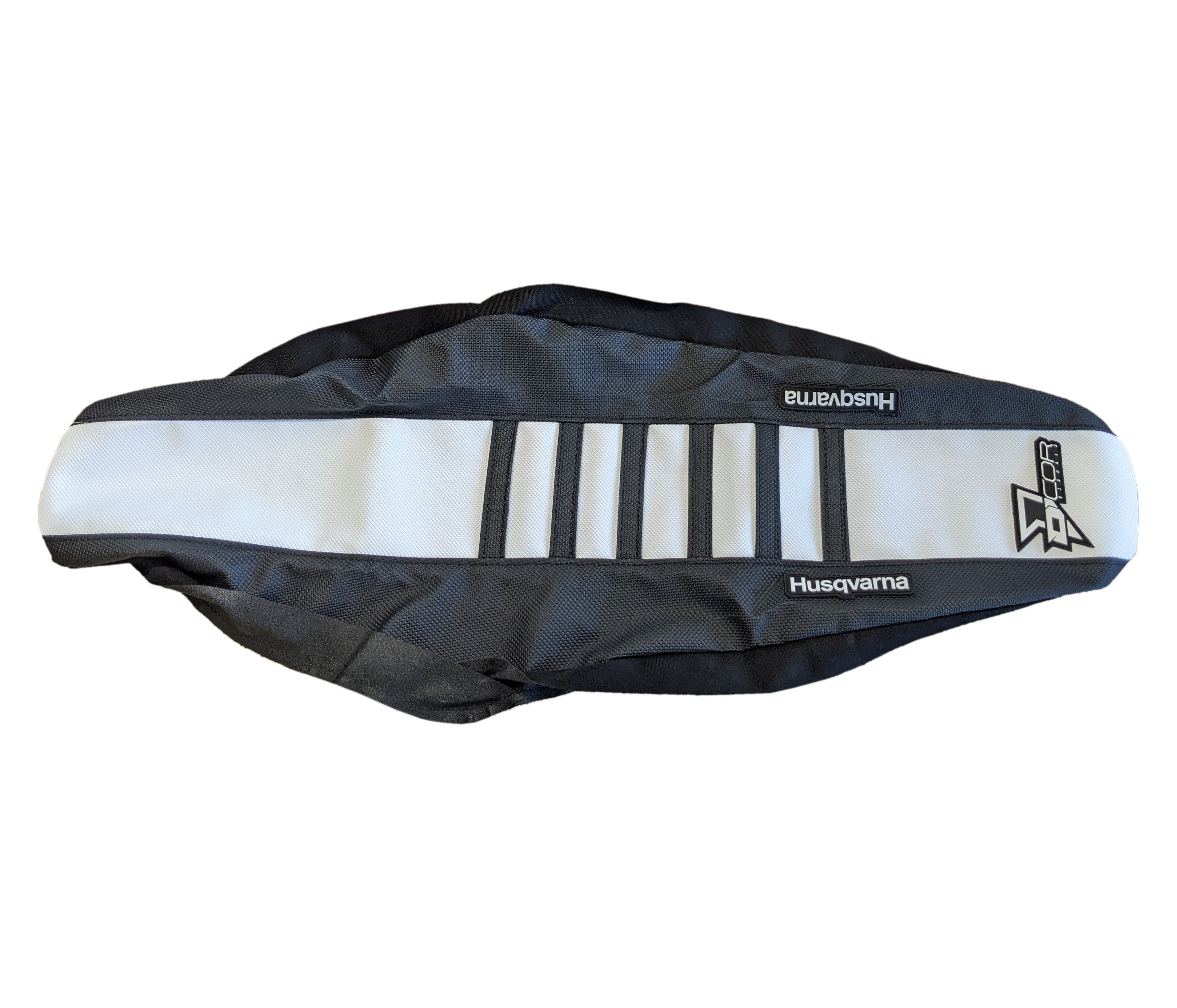 Seat Cover Black/White w/Black Ribs - For 19-20 Husqvarna FC TC 125-450 - Click Image to Close