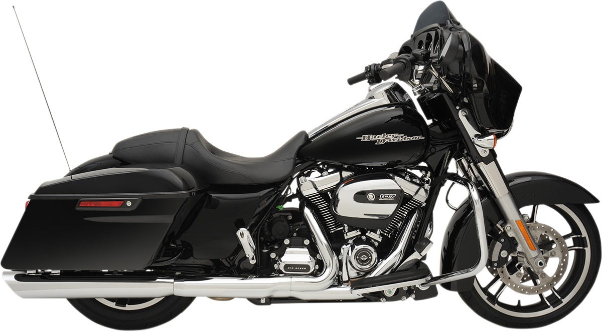 Dual Chrome 4" Slip On Exhaust Slash-Down - For 17-21 Harley Touring - Click Image to Close