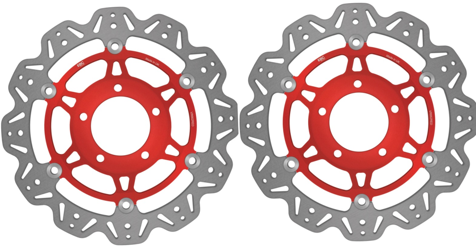 Front VEE Brake Rotors - Red - VEE Style Brake Rotor - Red Center Front Set - Click Image to Close