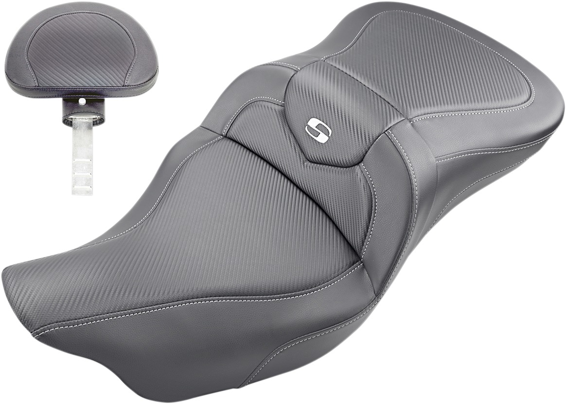 Extended-Reach Road Sofa CF 2-Up Seat Gel w/Backrest - For Harley - Click Image to Close