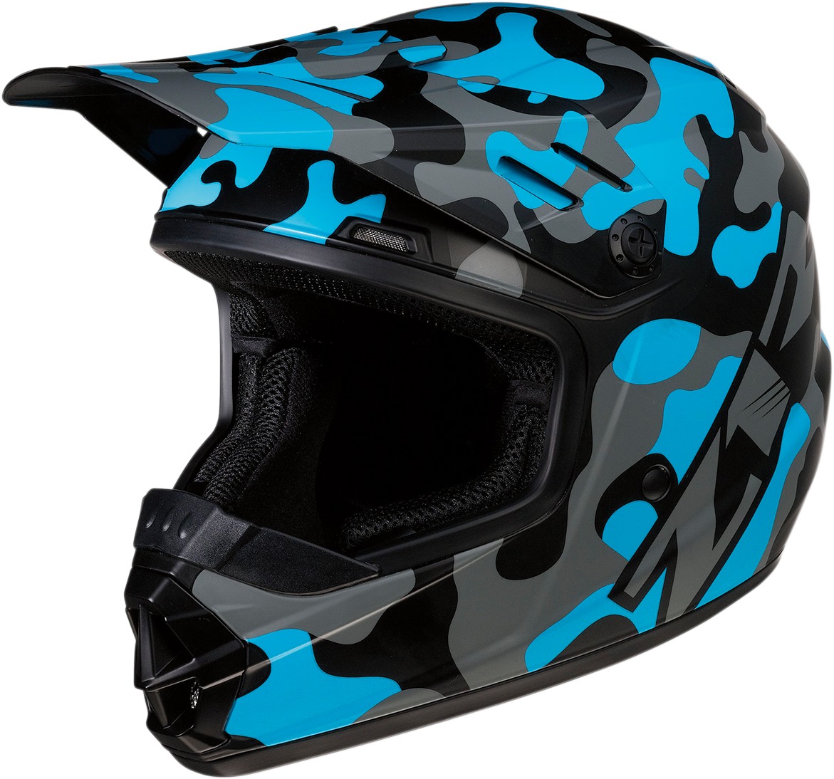 Youth Rise Camo Full Face Offroad Helmet Blue/Multi Y-Small - Click Image to Close