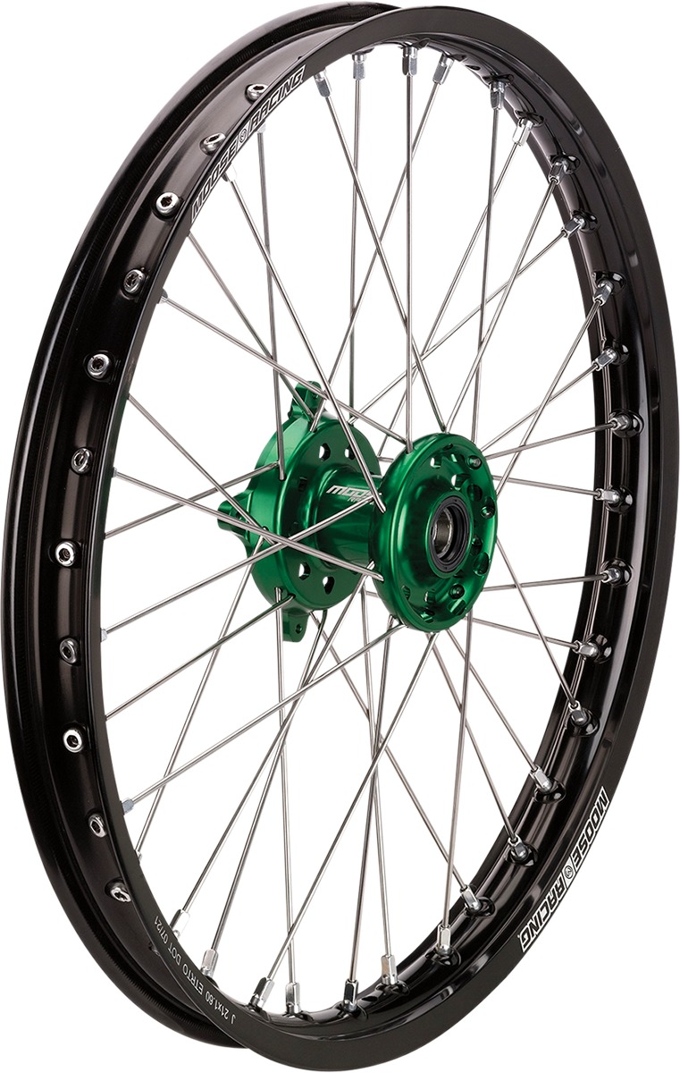 SX-1 Black Green 1.60x21 Complete Front Wheel - For 06-22 Kawasaki KX250F KX450F - Click Image to Close