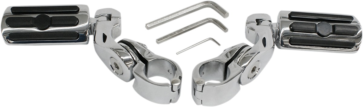 Ribbed Clamp-On Highway Bar Footpegs w/Mount 11/4" Chrome - Click Image to Close