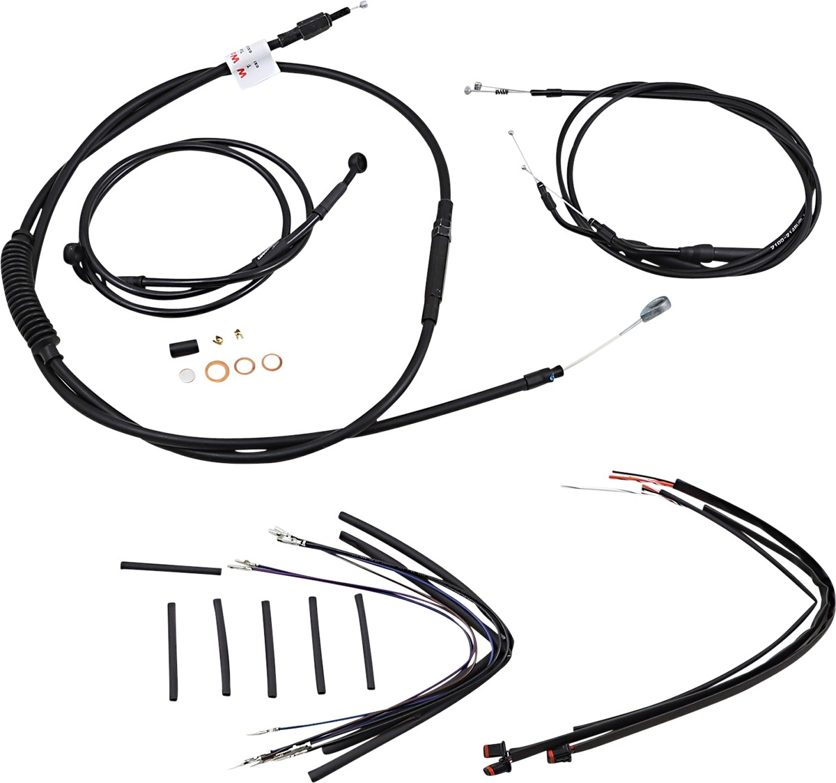 Extended Black Control Cable Kit For 12" T-Bar Handlebars - Fits 2012-2017 Harley Davidson Dyna Models - Click Image to Close