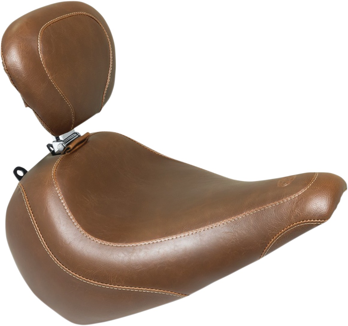 Tripper Smooth Wide Brown Solo Seat w/Backrest - For 18-21 HD FLFB Fat Boy - Click Image to Close