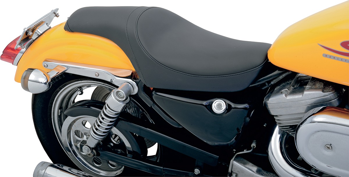 Predator Plain SR Leather 2-Up Seat - Black - For 82-03 Harley XL - Click Image to Close