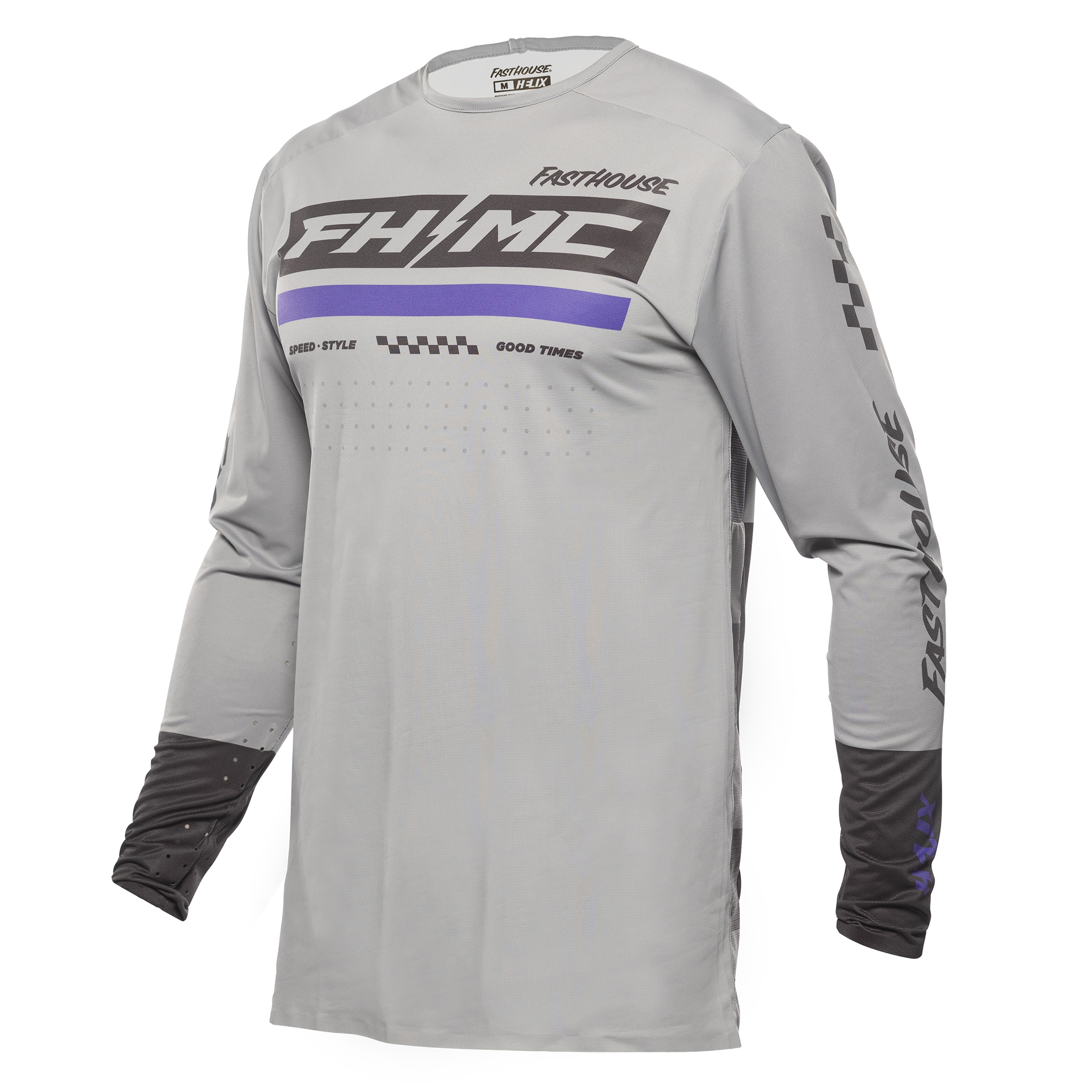 Fasthouse HELX PODM Jersey Grey/Black/Purple - Medium - Universal fit motocross jersey - Click Image to Close