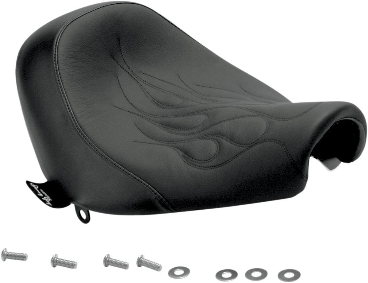 Weekday Flame Stitched Leather Solo Seat - Black - For 08-11 HD FXCW Rocker - Click Image to Close