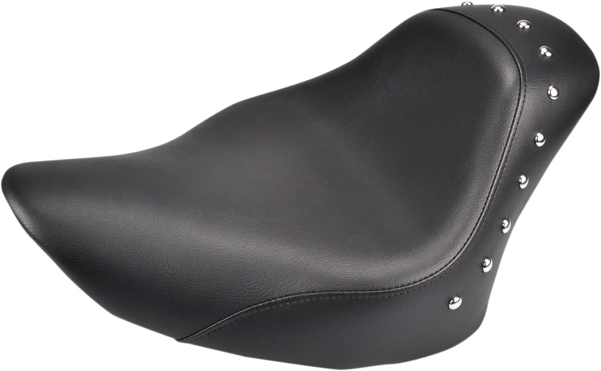 Wide Renegade Studded Solo Seat Black Gel Low - For Harley Softail - Click Image to Close