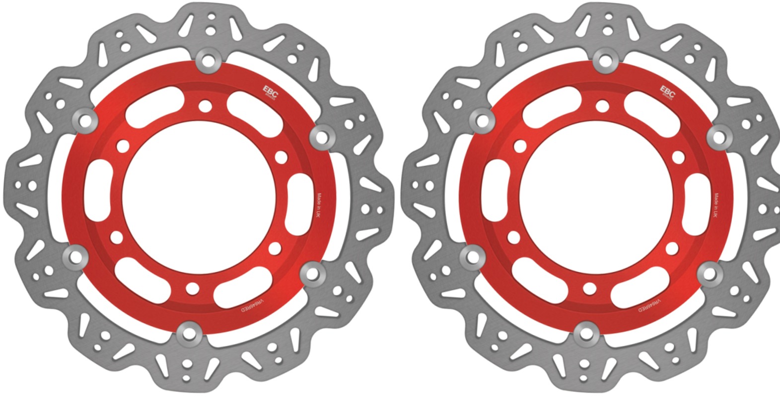 Front VEE Brake Rotors - Red - VEE Style Brake Rotor - Red Center Front Kit - Click Image to Close