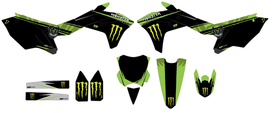 Monster Energy Complete Graphics Kit - Black - For 17-19 KX250F - Click Image to Close