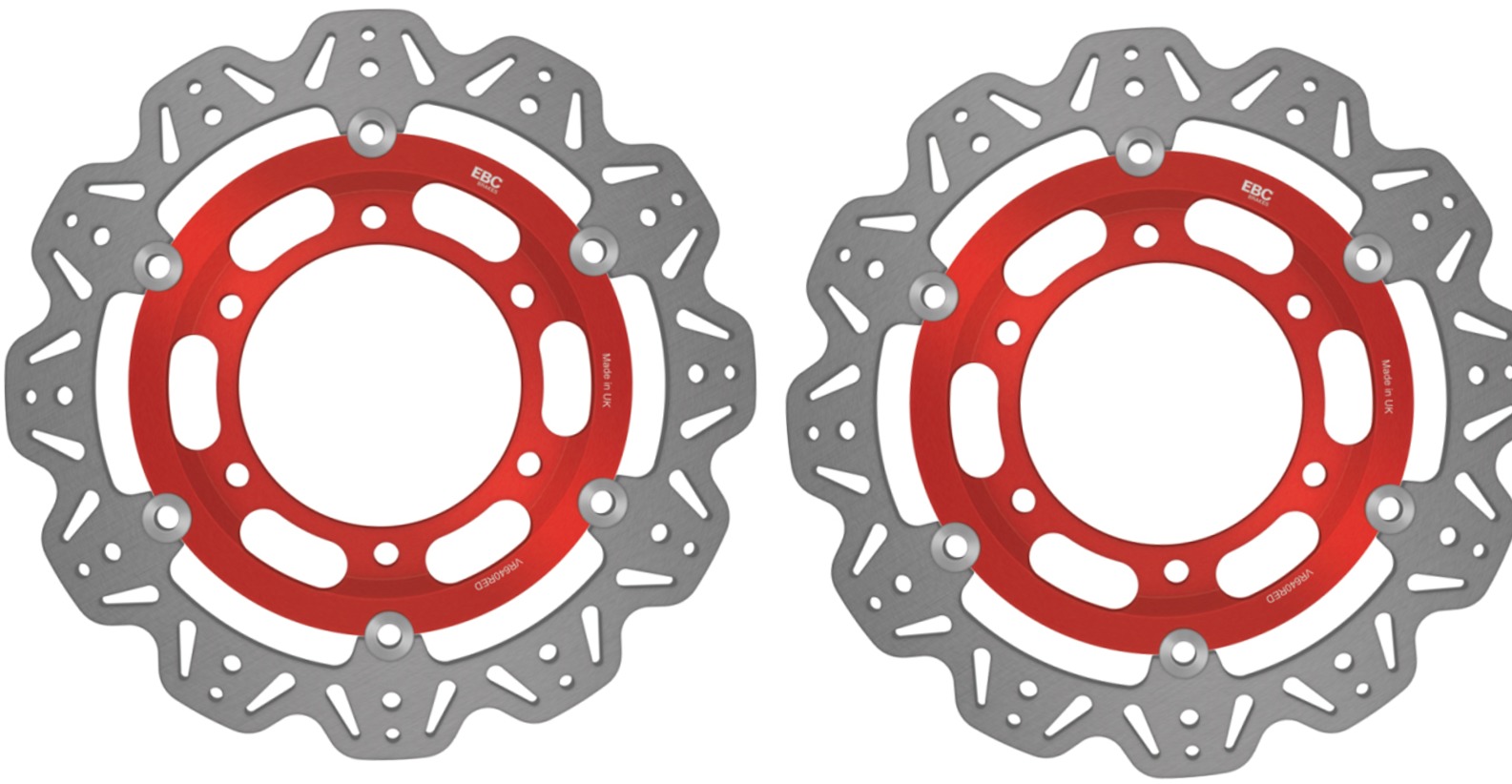 Front VEE Brake Rotors - Red - VEE Style Brake Rotor - Red Center Front Set - Click Image to Close