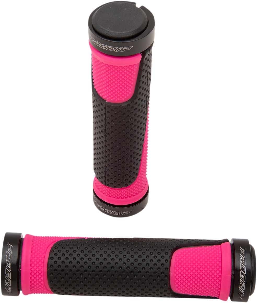 Fluorescent Pink & Black 997 Lock-On Open End Locking ATV Grips w/ End Plugs - Also fits Watercraft & MTB - Click Image to Close