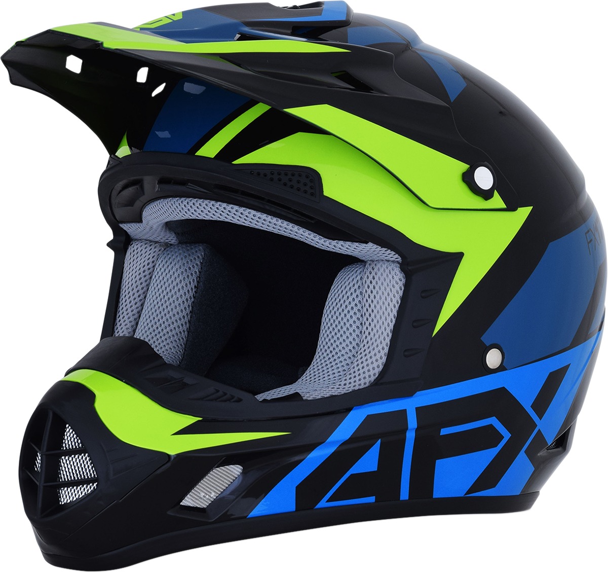 FX-17 Full Face Offroad Helmet Black/Blue/Green Large - Click Image to Close