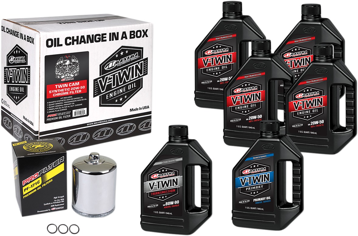 V-Twin Oil Change Kit Synthetic w/ Chrome Filter Twin Cam - Click Image to Close