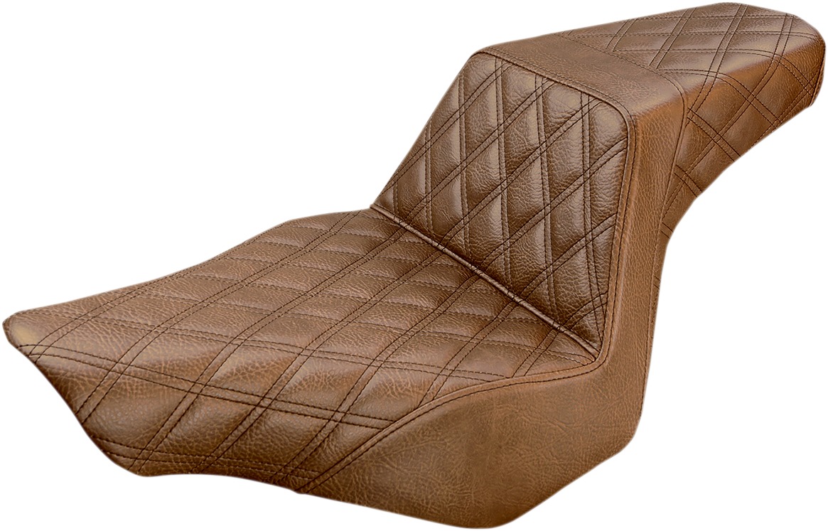 Step-Up Lattice Stitched 2-Up Seat Brown - For 13-17 Harley FXSB - Click Image to Close