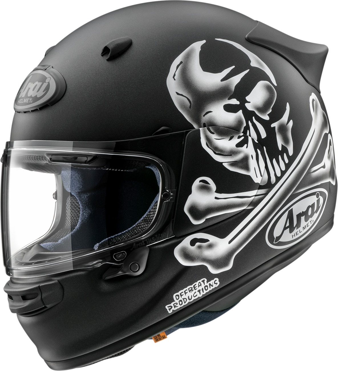 Arai Contour-X Jolly Roger Helmet Black/White M - Full-face motorcycle helmet with Jolly Roger graphic - Click Image to Close