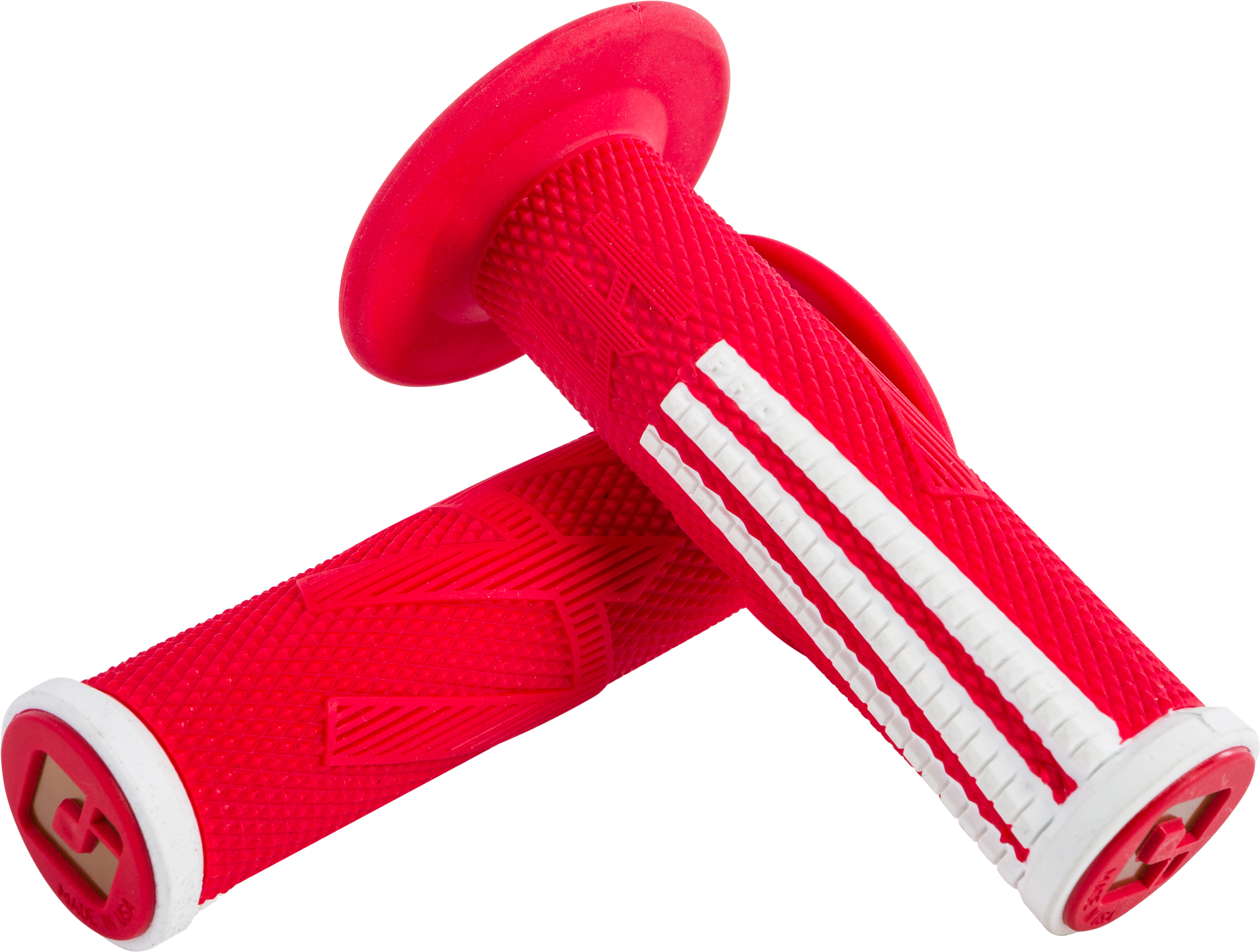 Emig2 Pro MX V2 Lock On MX Grips System - Diamond Knurled, Red & White - Click Image to Close