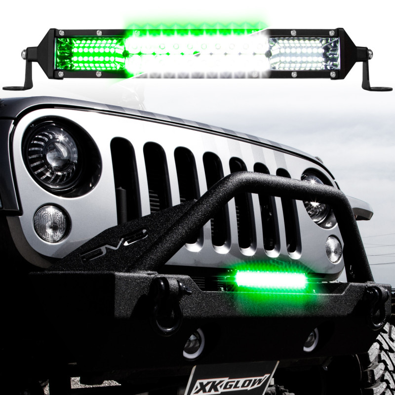 2-in-1 LED Light Bar w/ White and Hunting Green Flood and Spot Work Light 30In - Click Image to Close