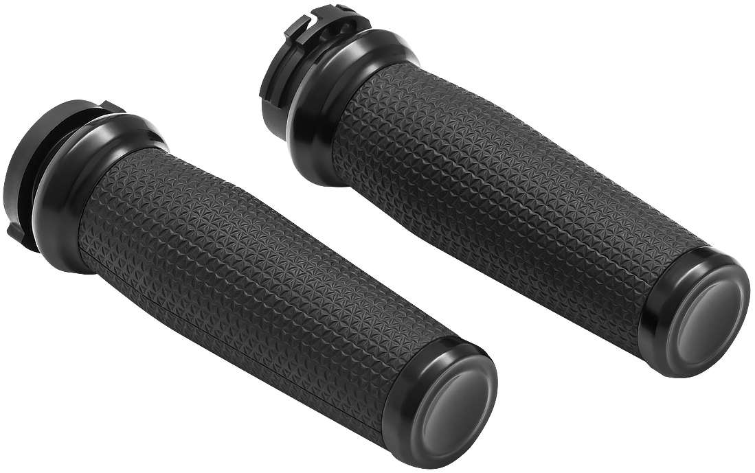 Black Thresher Grips - Dual Cable - For Cable Throttle Harleys - Click Image to Close