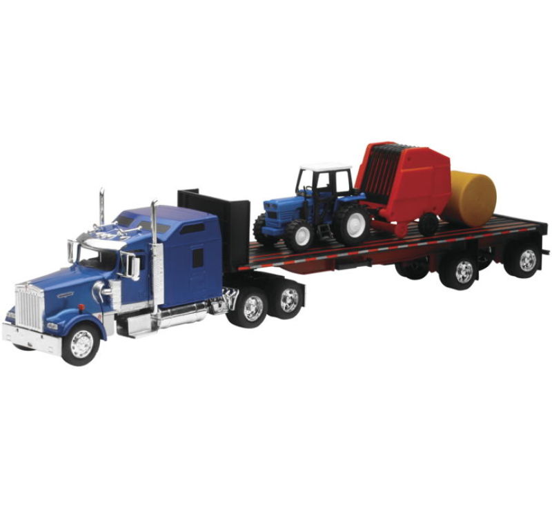 Kenworth W900 with Flatbed, Tractor and Round Haybales/ Scale - 1:32 - Click Image to Close