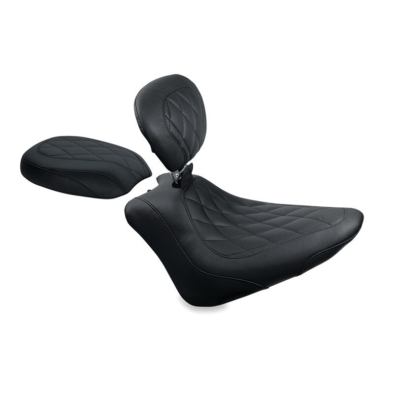 Wide Touring Solo Seat w/DBR Diamond - Black - For 11-13 Harley Blackline,12-17 Slim/Slim S - Click Image to Close