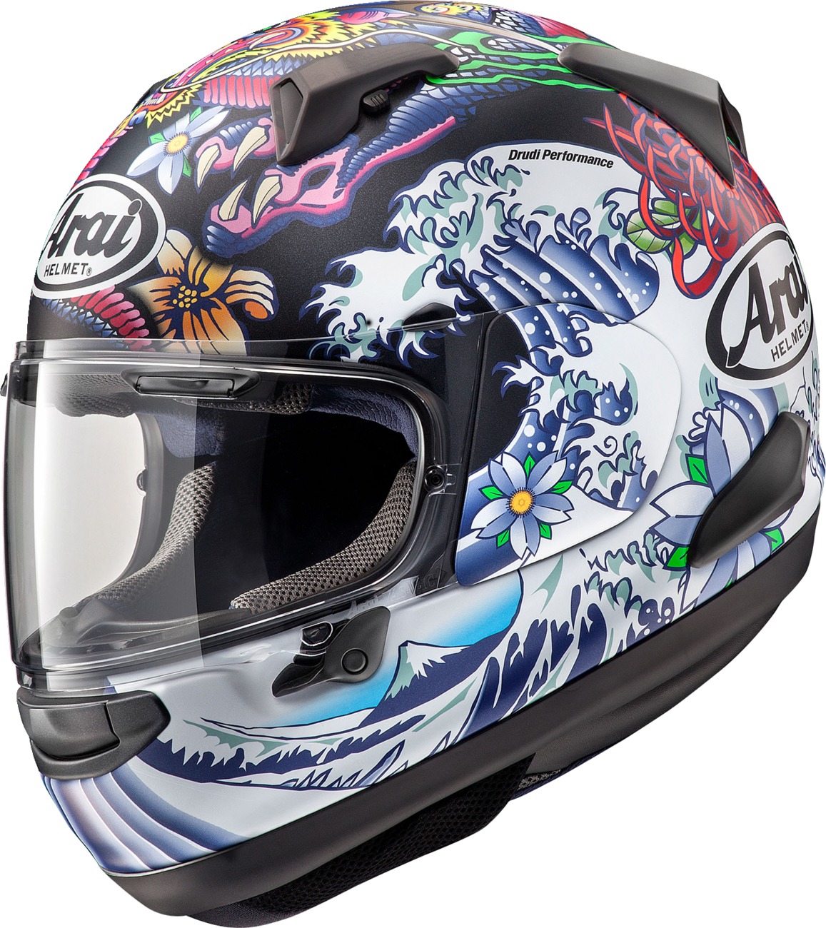 Arai Quantum-X Oriental Helmet XL Matte Black/Red/Blue - Full-face helmet with Oriental graphic - Click Image to Close