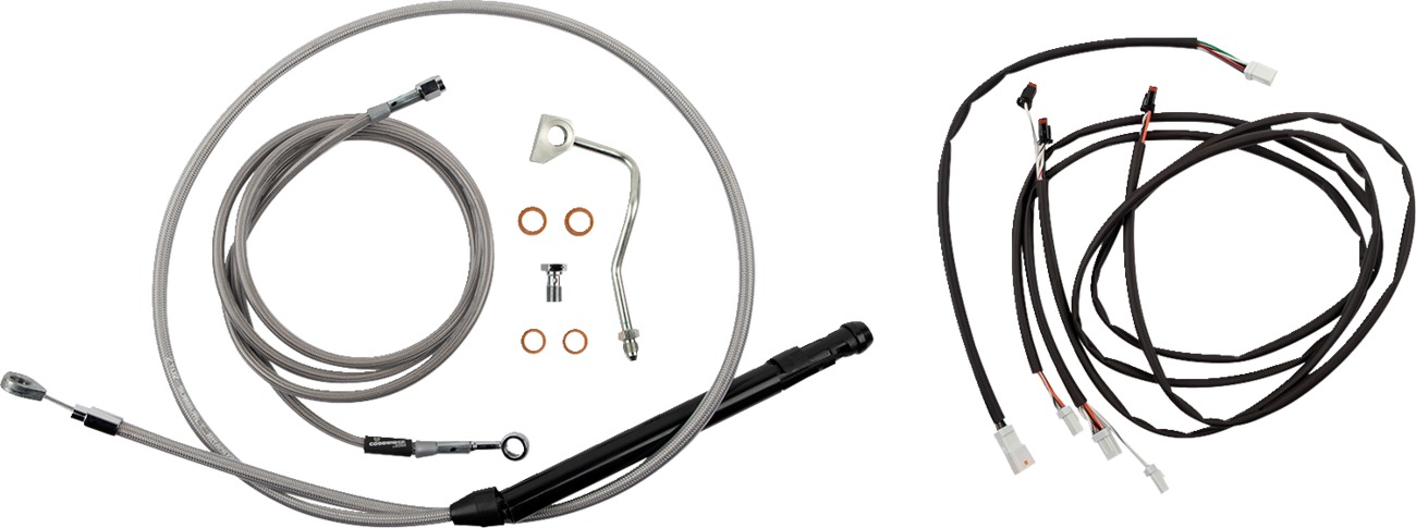 Extended Black Control Cable Kit for 12" T-Bar Bars - Fits 21-23 Harley Davidson Touring Models - Click Image to Close