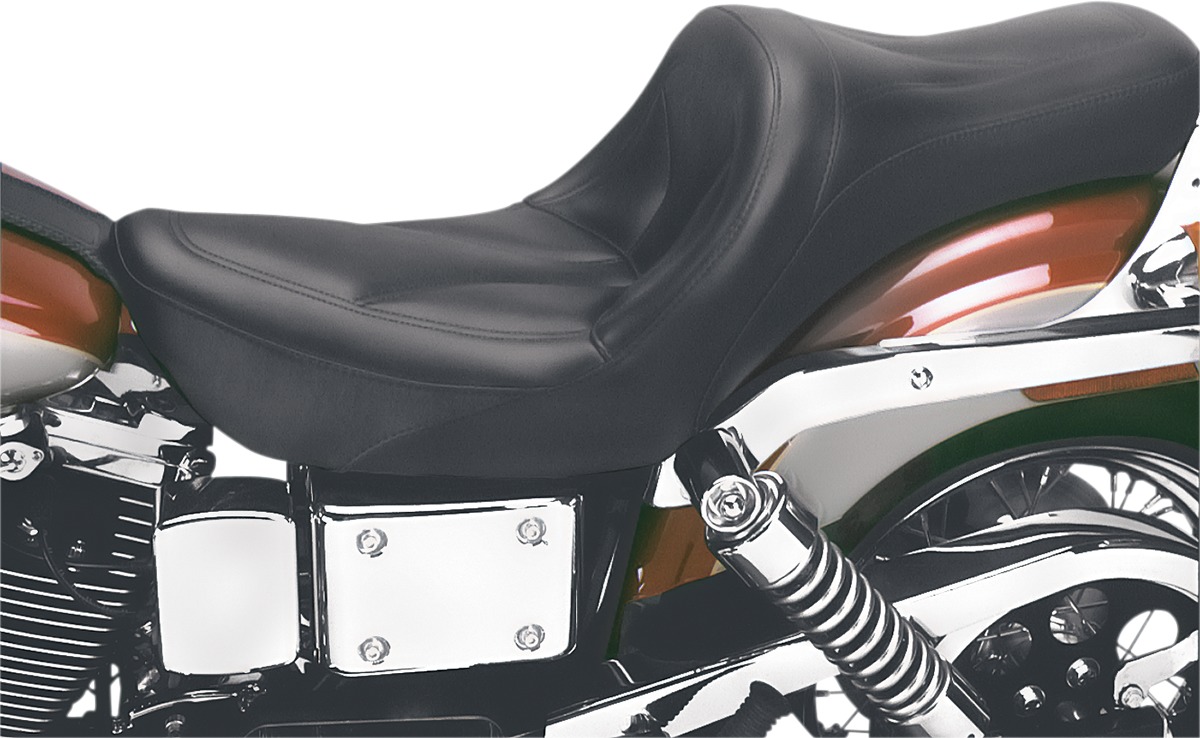 King Plain 2-Up Seat Black Gel - For 96-03 Harley FXDWG Dyna Wide Glide - Click Image to Close