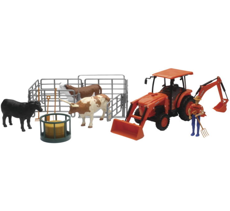 Kubota Tractor with Figurine, Animals and Fence/ Scale - 1:18 - Click Image to Close