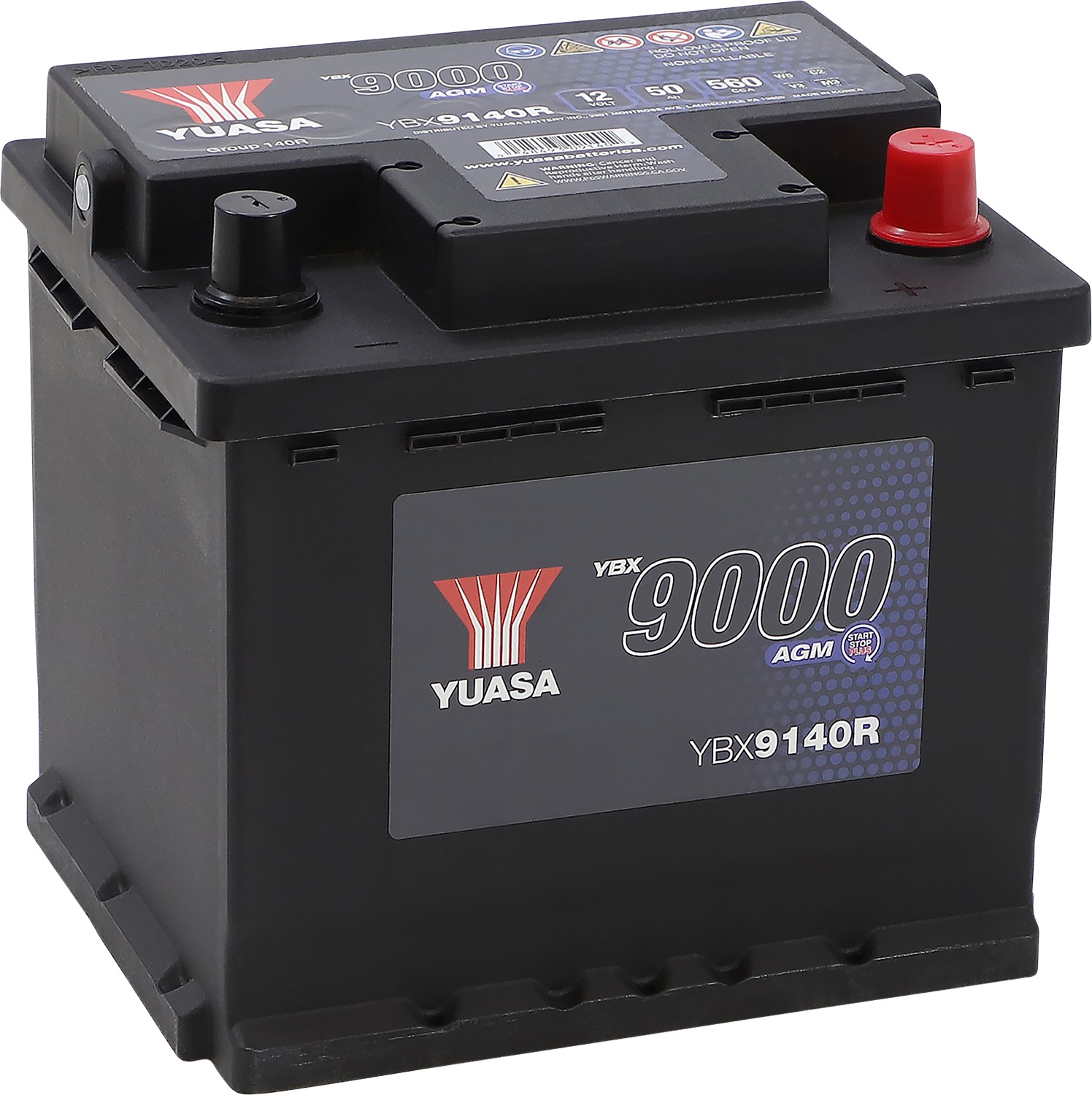 YBX9000 YBX9140R AGM Battery - 560 CCA, 50 Ah, Replaces # 26012-7501, 26012-1377 - Click Image to Close