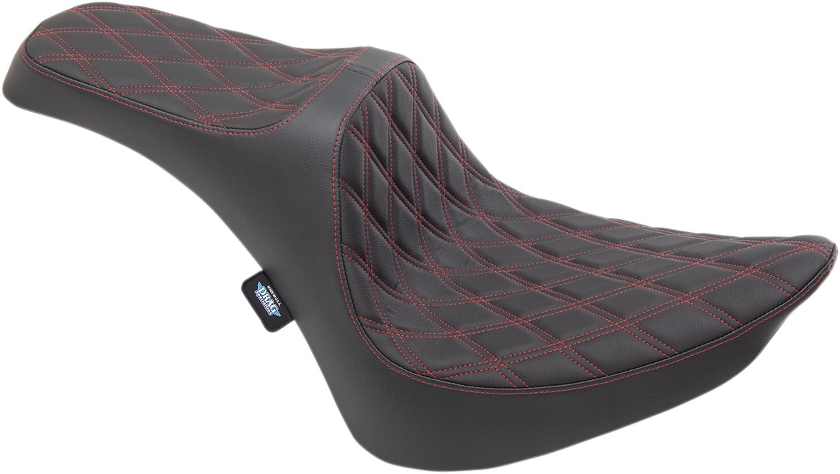 Predator Double Diamond Vinyl 2-Up Seat Black/Red - For FLST FXST - Click Image to Close