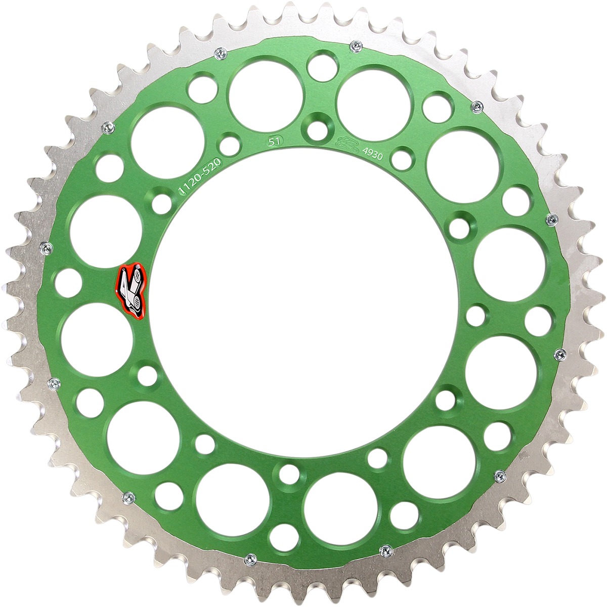 Rear Twinring - Green 520-51 Teeth - For 04-23 Kawasaki KX 125/ 2-Stroke/ X/ XC/ KX450XC - Click Image to Close