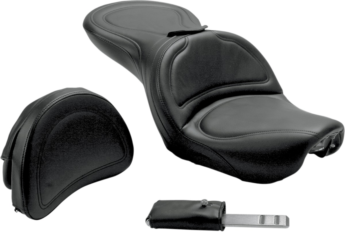 Explorer Stitched 2-Up Seat Black Gel w/Backrest - For 04-05 Dyna - Click Image to Close