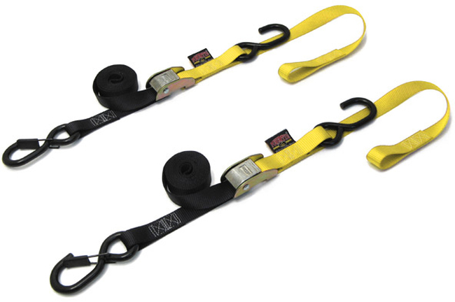 1"x6' Soft-Tye Tie Down w/Secure Hook - Pair, Black & Yellow - Click Image to Close