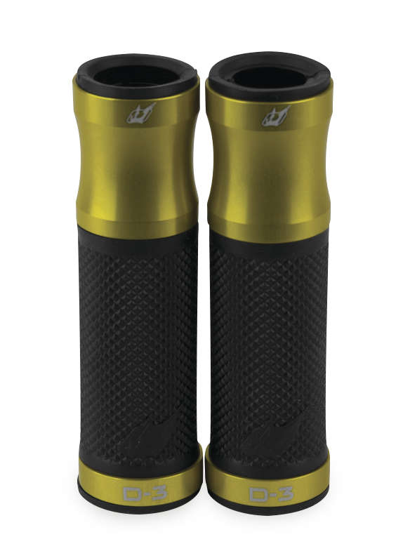 D3 Motorcycle Grips - Black w/ Gold Metal Trim, 7/8" bars w/ Twist Throttle - Click Image to Close