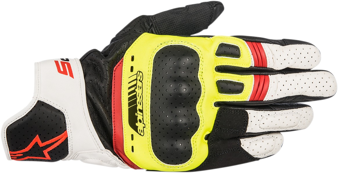 SP-5 Motorcycle Gloves Black/Yellow/White/Red 3X-Large - Click Image to Close