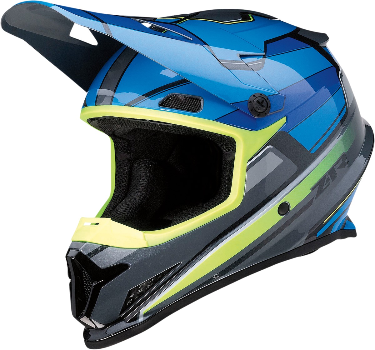 Z1R Rise MC Helmet Blue/Hi-Vis Yellow Large - MX helmet with DOT approval - Click Image to Close