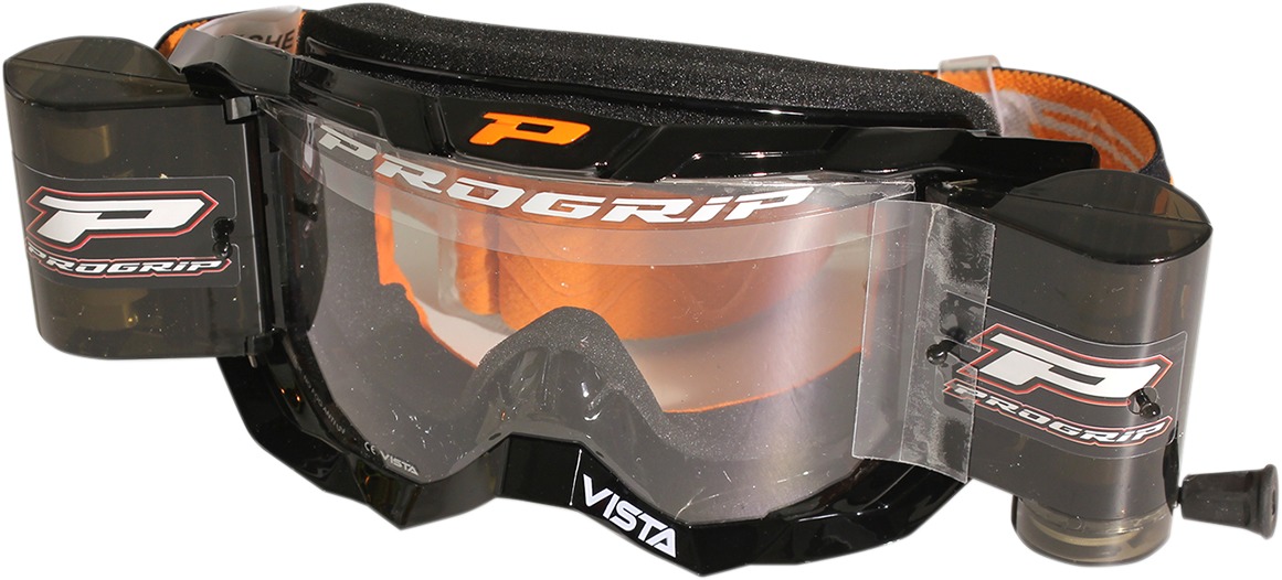 3303 Black / Orange Vista Goggles - Clear Lens w/ Roll-Off System - Click Image to Close