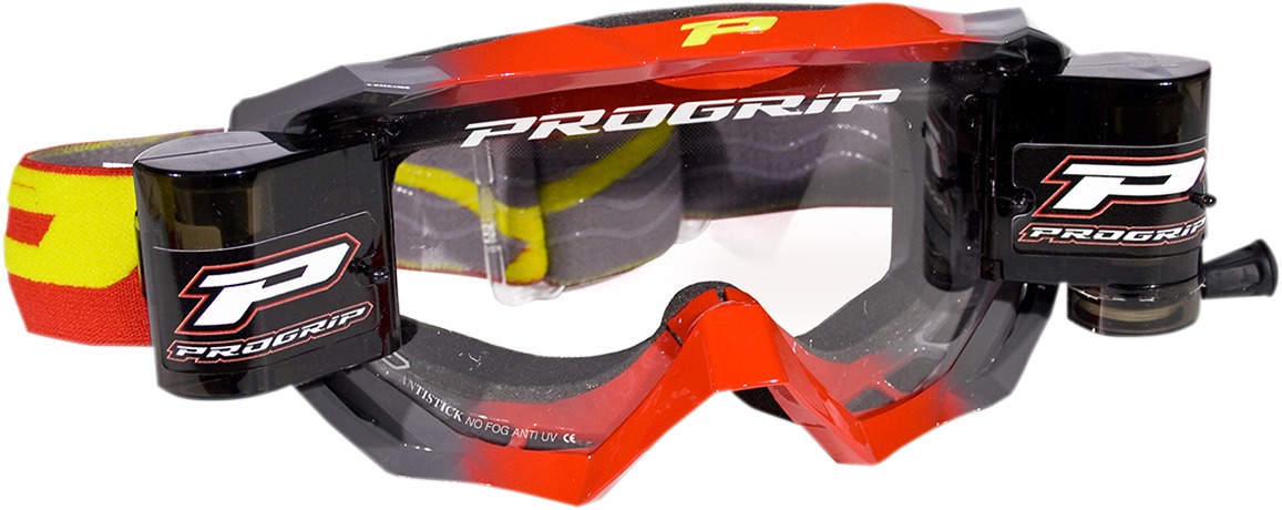 3200 Gray / Red Venom OTG Goggles - Clear Lens w/ Roll-Off System - Click Image to Close