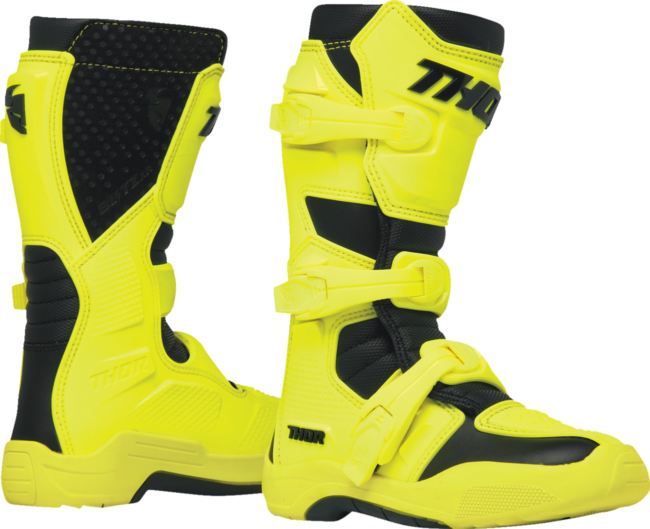 Thor Youth Blitz XR Boots Black/Fluorescent Acid Size 4 - Off-road youth boots in size 4 - Click Image to Close