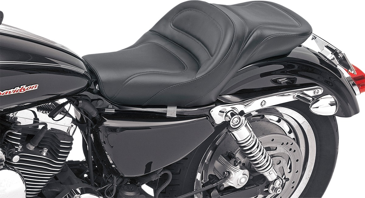 Explorer Stitched 2-Up Seat Black Gel - For 04-20 Harley XL - Click Image to Close