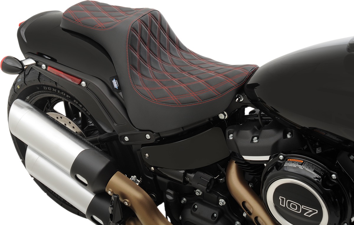 Predator Double Diamond Vinyl 2-Up Seat Black/Red - For 18-20 HD FXFB - Click Image to Close