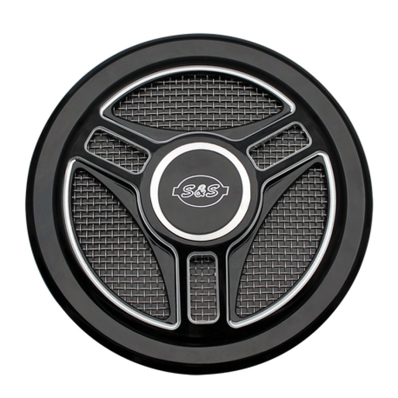 Stealth Tri-Spoke Air Cleaner Cover w/ Machined Highlights - Gloss Black - Click Image to Close