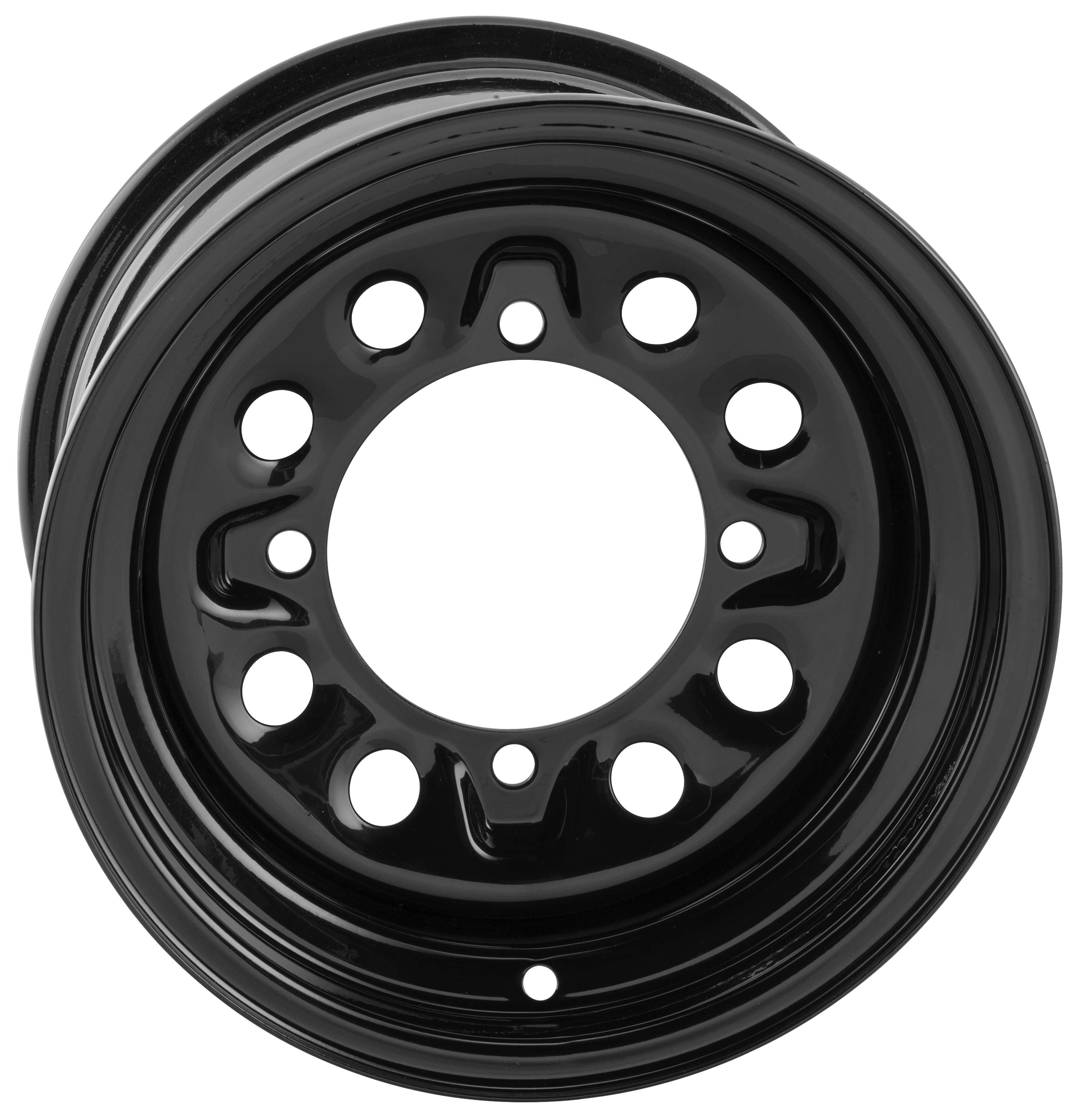 "Steely" 12x7, 4+3, 4/156 Black Steel Wheel - 13mm Lugholes - Click Image to Close