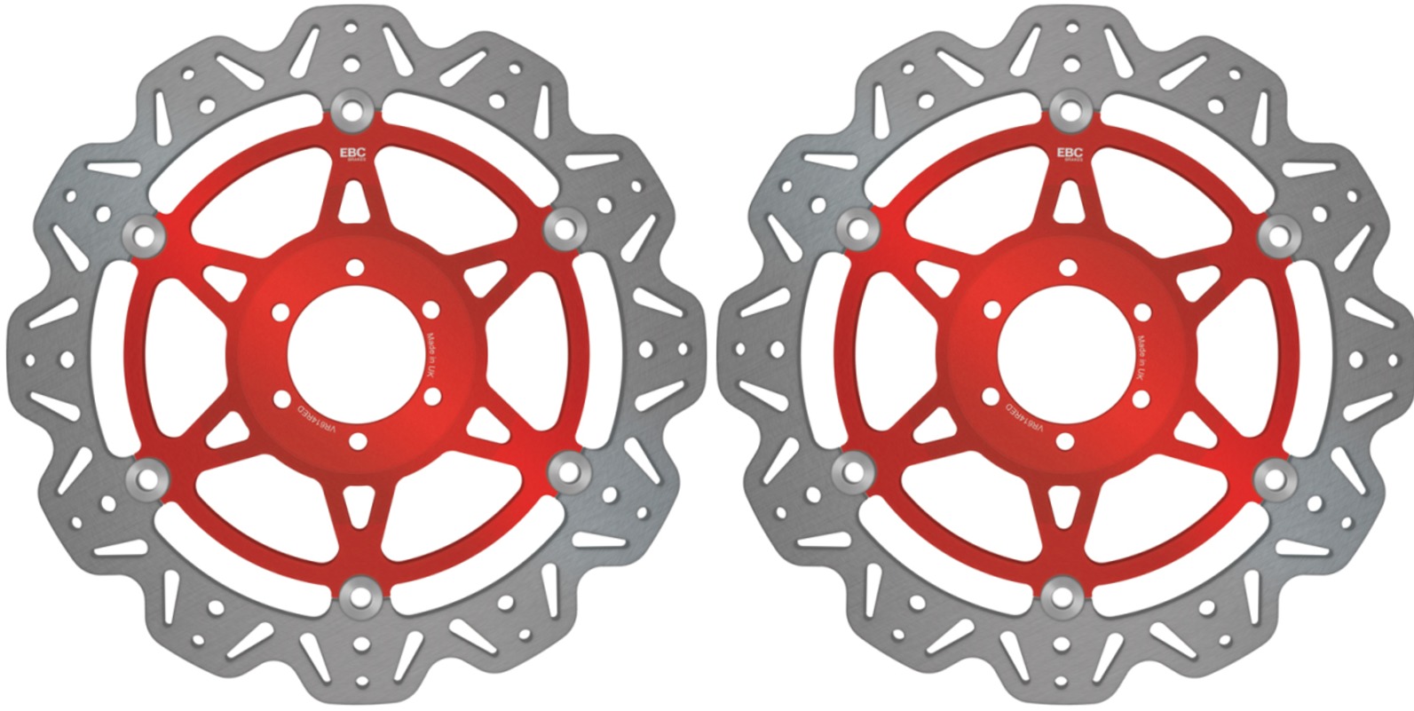 Front VEE Brake Rotors - Red - VEE Style Brake Rotor - Red Center Front Set - Click Image to Close