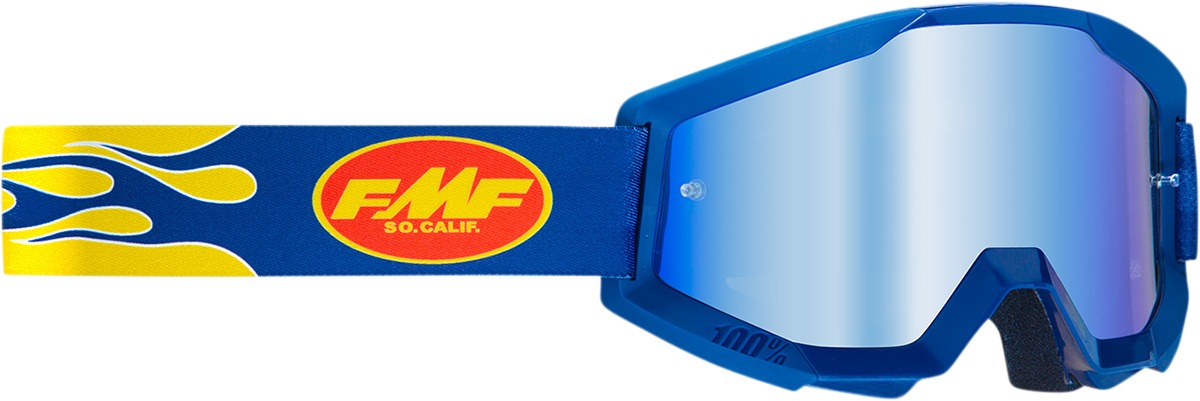 FMF PowerCore Flame Goggles Navy Mirror Blue Lens - Anti-fog goggles with mirror blue lens - Click Image to Close