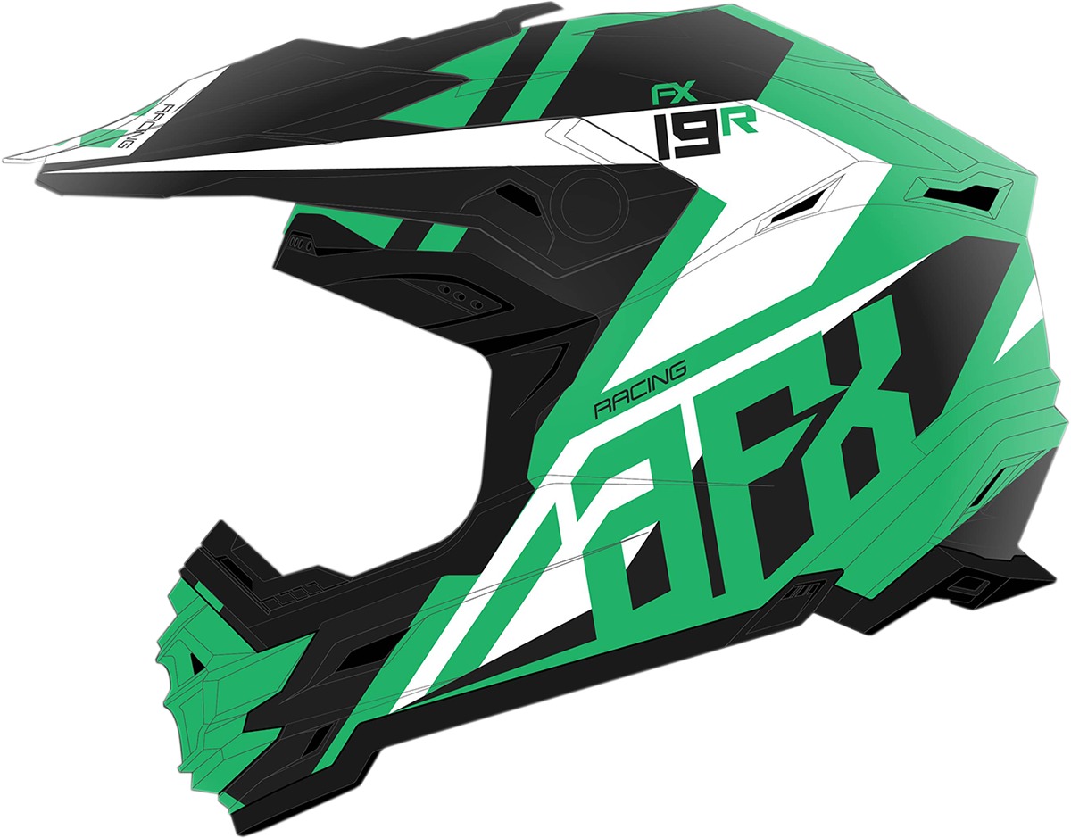 FX-19R Racing Full Face Offroad Helmet Matte Green/White Medium - Click Image to Close