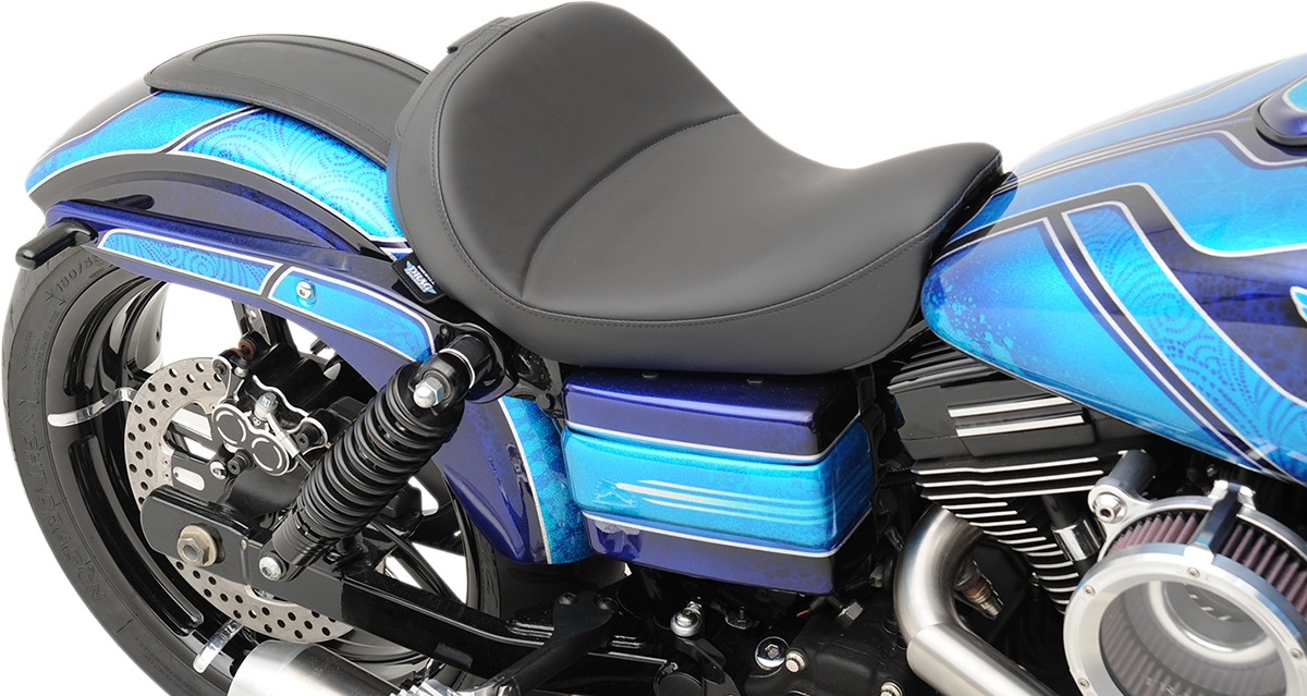 Mild Stitched SR Leather Solo Seat - Black - For 06-17 Harley Dyna - Click Image to Close